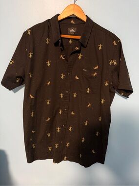 Rip Curl Black Short-Sleeve Button-Down with Tiny Surf Motif
